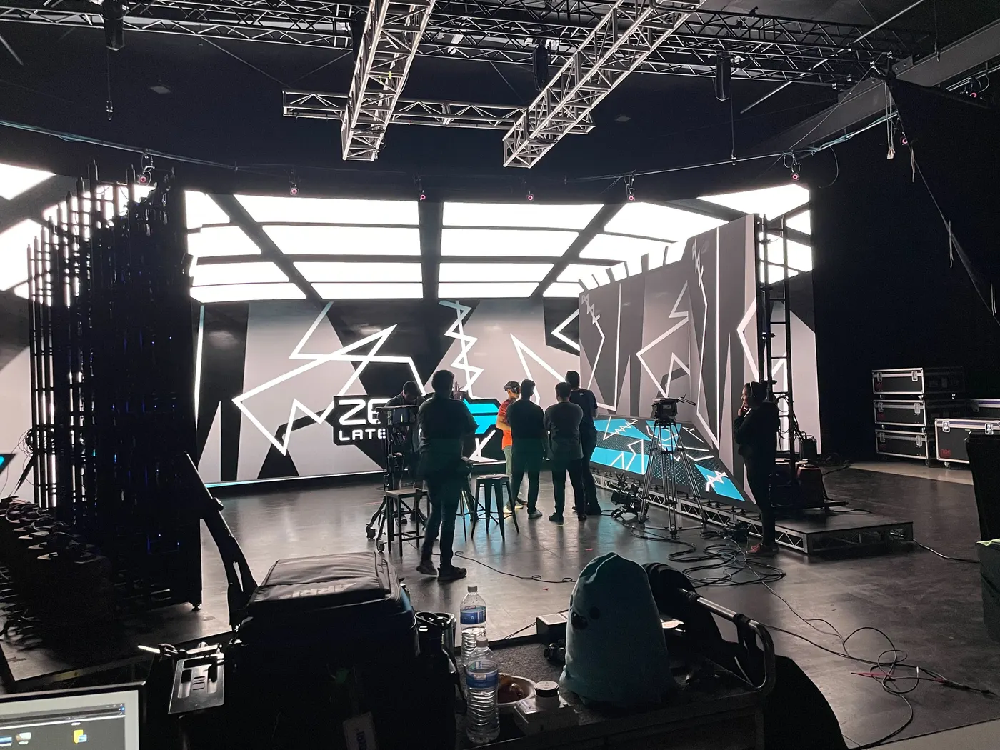 Wide view of the LED stage and lighting rig